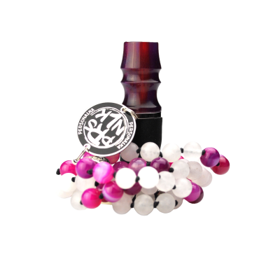 Персональный мундштук Personalka Stone с бусами из натурального камня (красный, розовый)