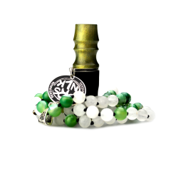 Персональный мундштук Personalka Stone с бусами из натурального камня (Зелёный, Золото)