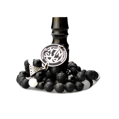 Персональный мундштук Personalka Stone с бусами из натурального камня (Чёрный с белым, Золото)