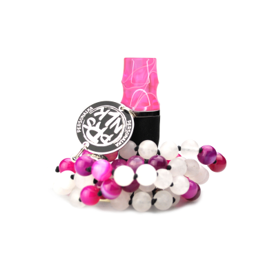 Персональный мундштук Personalka Stone с бусами из натурального камня (Розовый с белыми линиями)