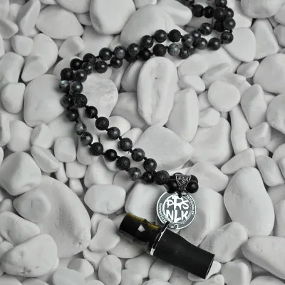 Персональный мундштук Personalka Stone с бусами из натурального камня (чёрный, серый)