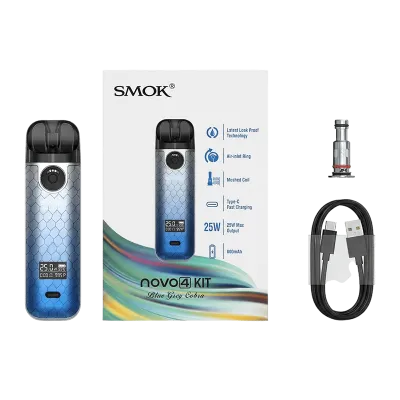 Smok Novo 4 800 Blue Grey Cobra (Серо-Синий, с картриджем) Многоразовый POD